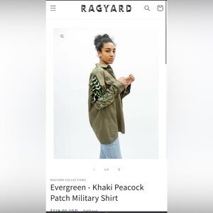 Ragyard Evergreen Khaki Peacock Patch Button Up Military Shirt